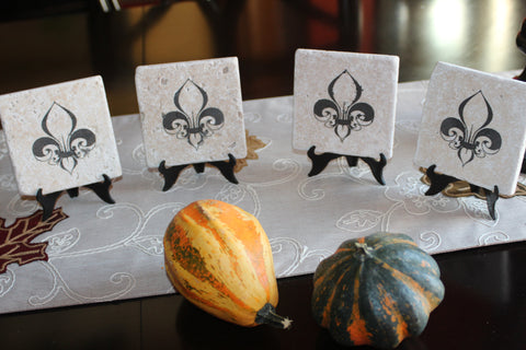 Set of Four "Bubble Fleur de Lis" Marble Coasters