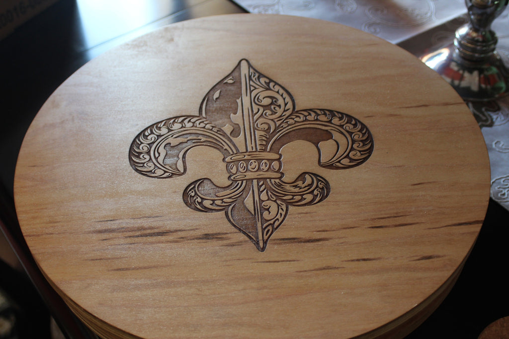 Large Wood Lazy Susan "Lacy Fleur de Lis" Design