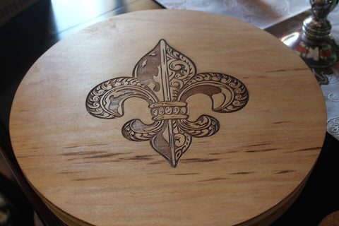 Large Wood Lazy Susan "Lacy Fleur de Lis" Design