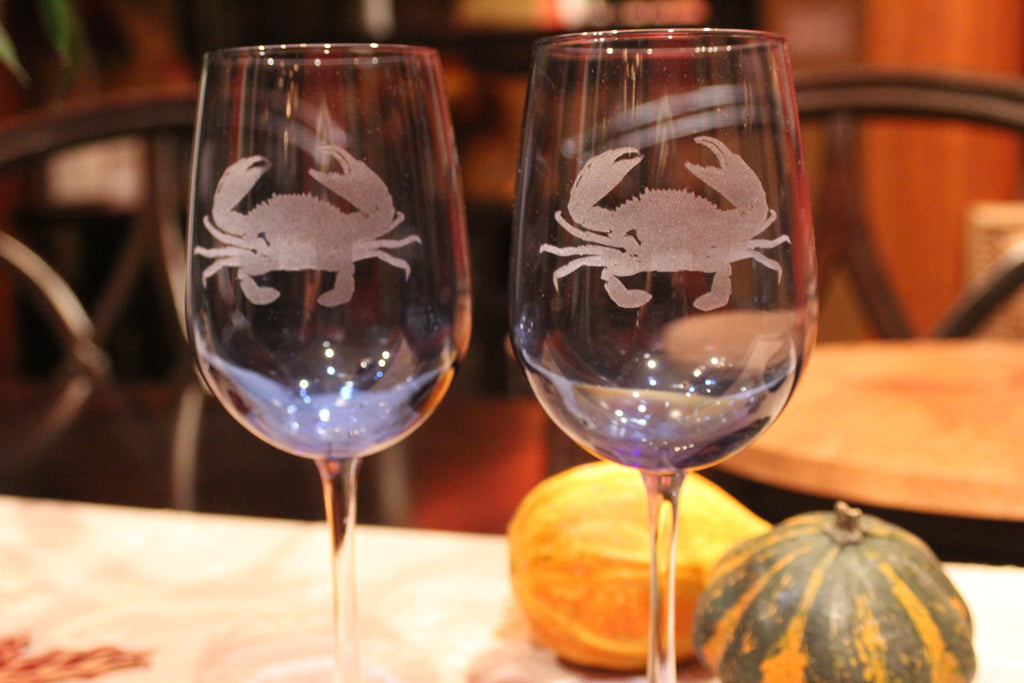 Long Stem Blue Wine "Crab" Glass