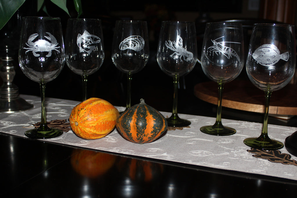 Set of Long Stem Wine "Seafood" Glasses